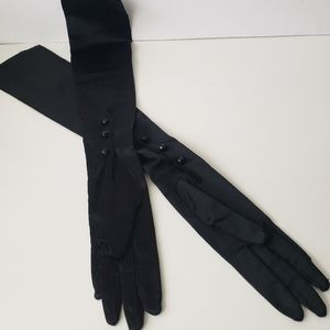 Vintage Kay Fuchs Black Long Sating Strech Gloves